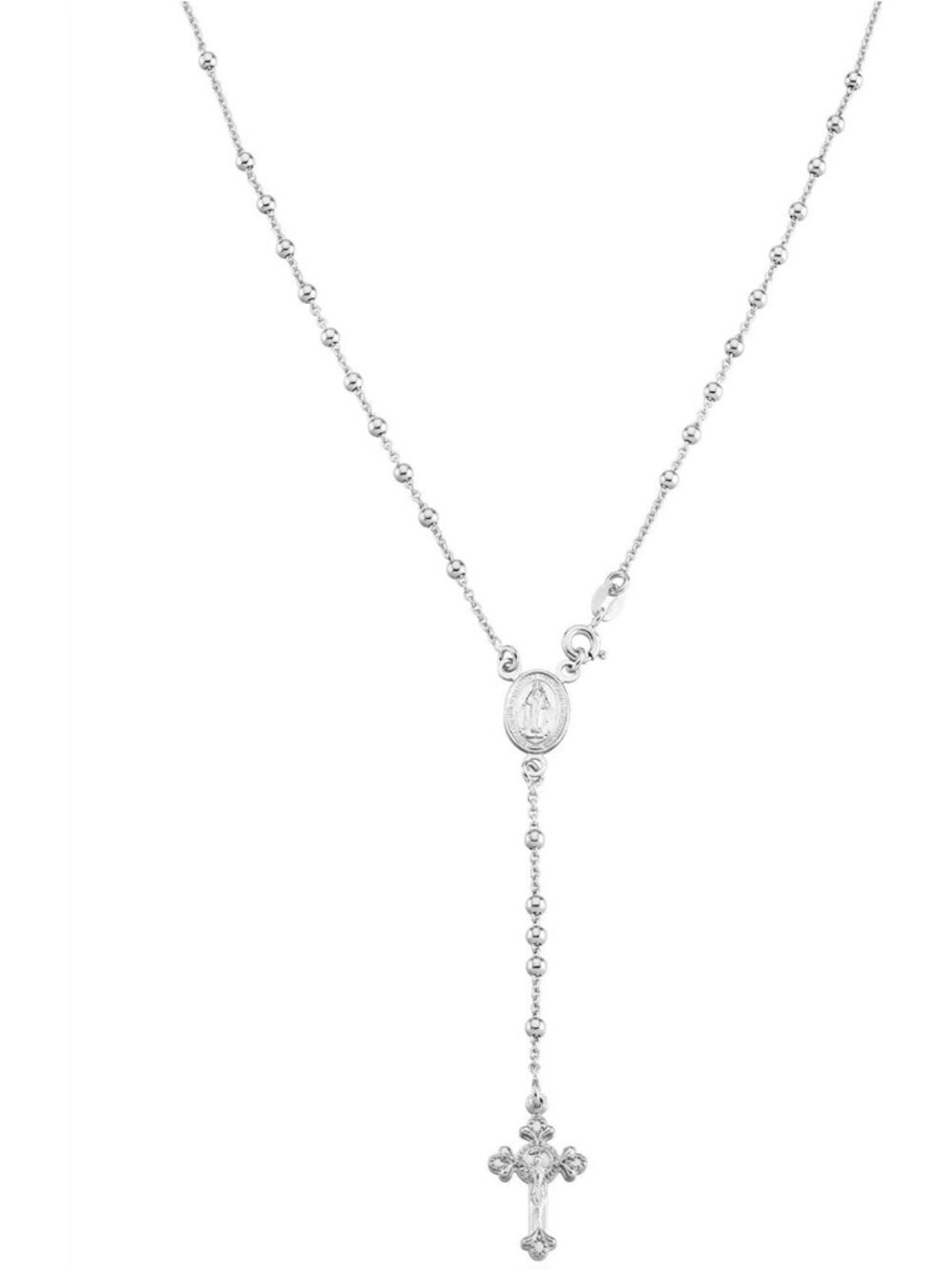 Elegant 925 Sterling Silver Rosary Bead Cross Y Necklace Chain - Italian Design